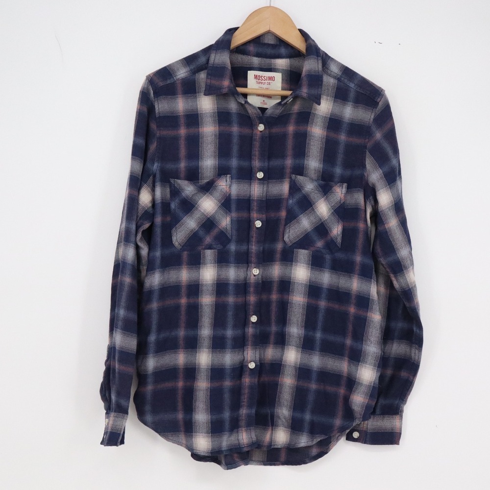 Mossimo Shirt Womens M Boyfriend Fit Blue Plaid Long Sleeve Button-Down